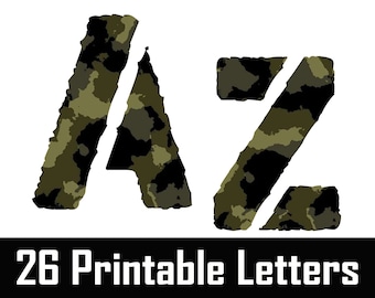 Camouflage Alphabet Letters | 26 Printable Digital Letters | Uppercase Letters | DIY Banners | Instant Download