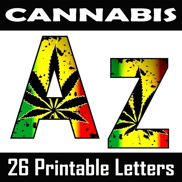 Cannabis Rasta Alphabet Letters | 26 Printable Digital Letters | Uppercase Letters | DIY Banners | Instant Download