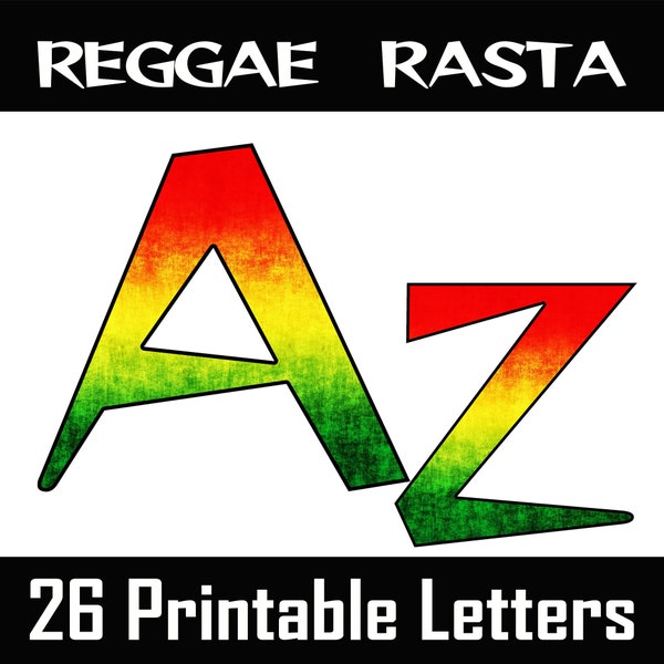 Reggae Rasta Alphabet Letters | 26 Printable Digital Letters | Uppercase Letters | DIY Banners | Instant Download