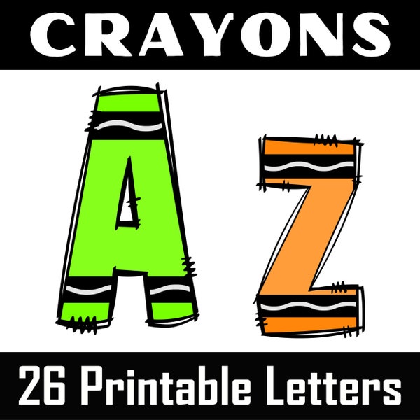 Crayons Alphabet Letters | 26 Printable Digital Letters | Uppercase Letters | DIY Banners | Instant Download | Transparent Background