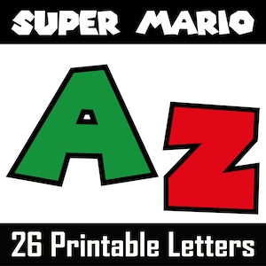 Letras del alfabeto de Super Mario / 26 letras digitales imprimibles / Letras mayúsculas / Banners DIY / Descarga instantánea / Fondo transparente