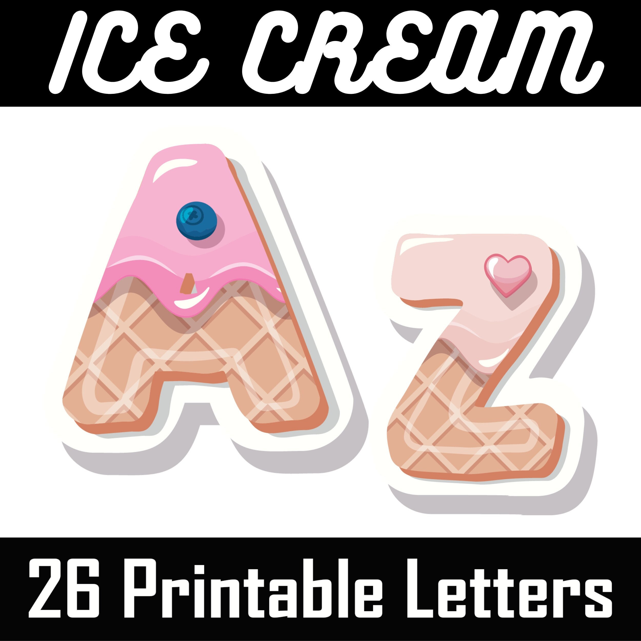 Ice Cream Alphabet Letters 26 Printable Digital Letters Uppercase