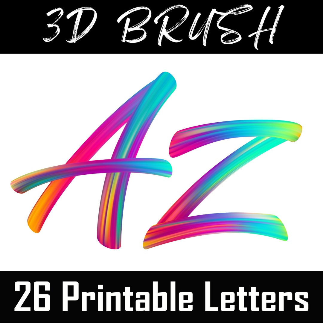 Printable 3D Alphabet Letters 26 Uppercase, Transparent Background