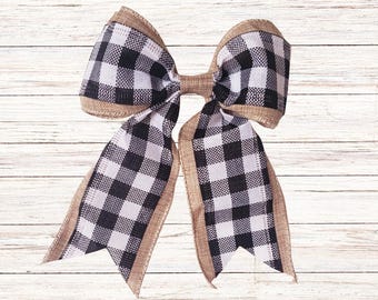 Rustic Buffalo Plaid Burlap Bow: Farmhouse Wreath Door Hanger Decor