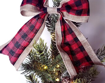 Rustic Buffalo Plaid Burlap Bow: Farmhouse Wreath Door Hanger Decor