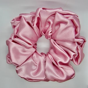 Big fluffy soft pink satin hair scrunchies