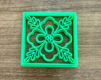 Square Tile Cookie Cutter | Floral Fondant | Clay Mold | Garden Party Baking