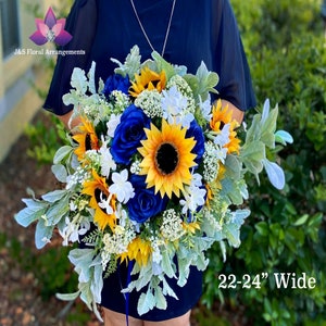Boho Sunflower Bridal Bouquet: Royal Blue Wedding Flowers