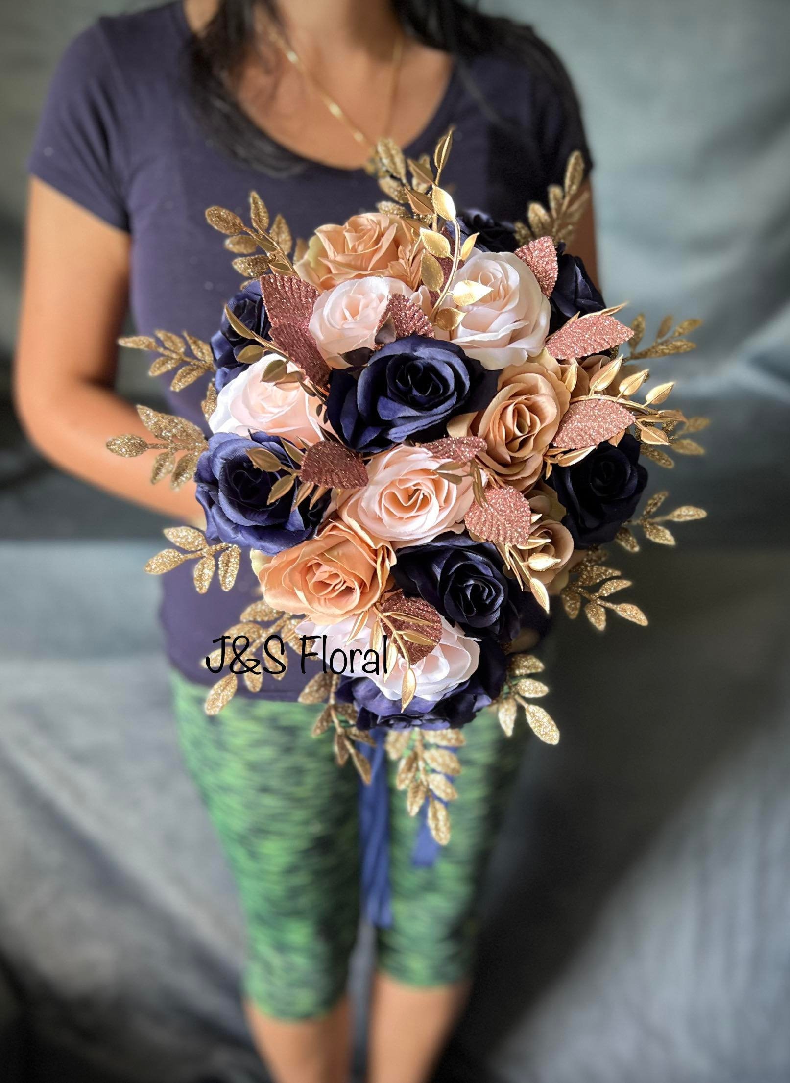 rose gold and navy blue wedding dress Glam Cascading Bouquet: Teardrop Bridal Bouquet prom dresses 2024