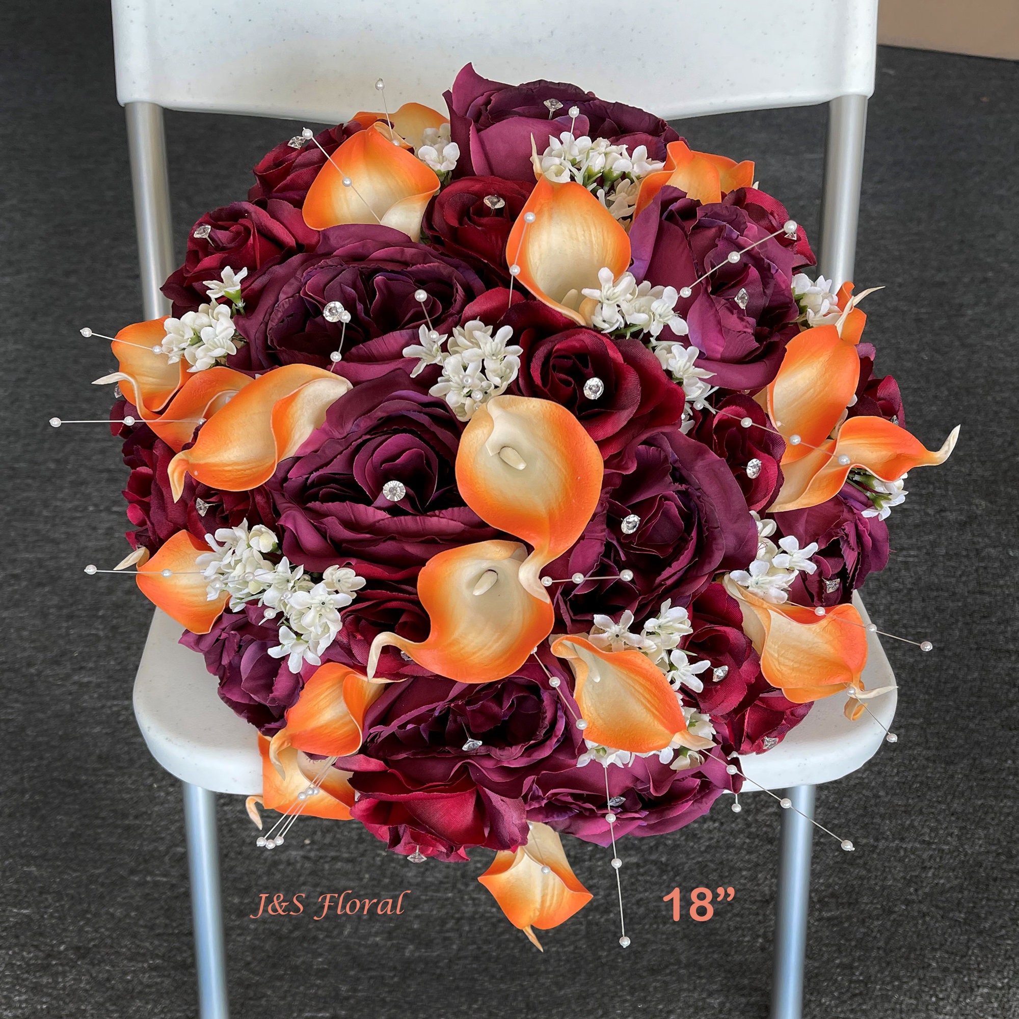 Fall Burgundy Rose Bridal Bouquet: Burnt Orange Teardrop Cascade - Etsy, image size:2000x2000