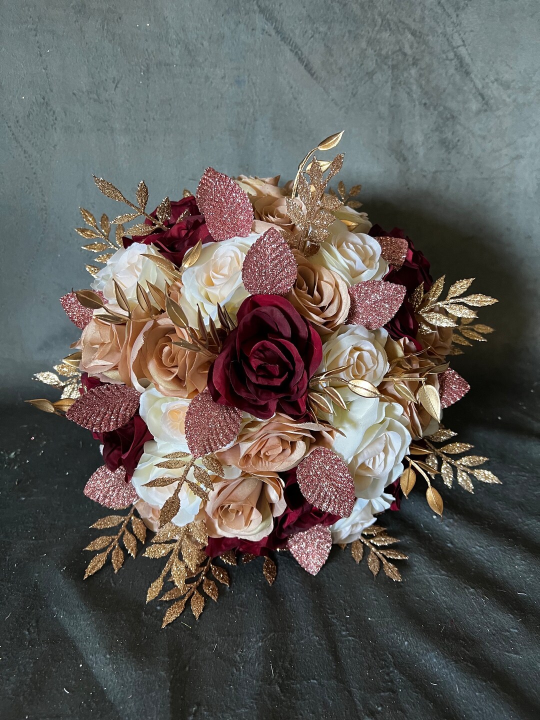 burgundy and rose gold wedding dresses Bouquet: Champagne Gold Bridal Roses -1