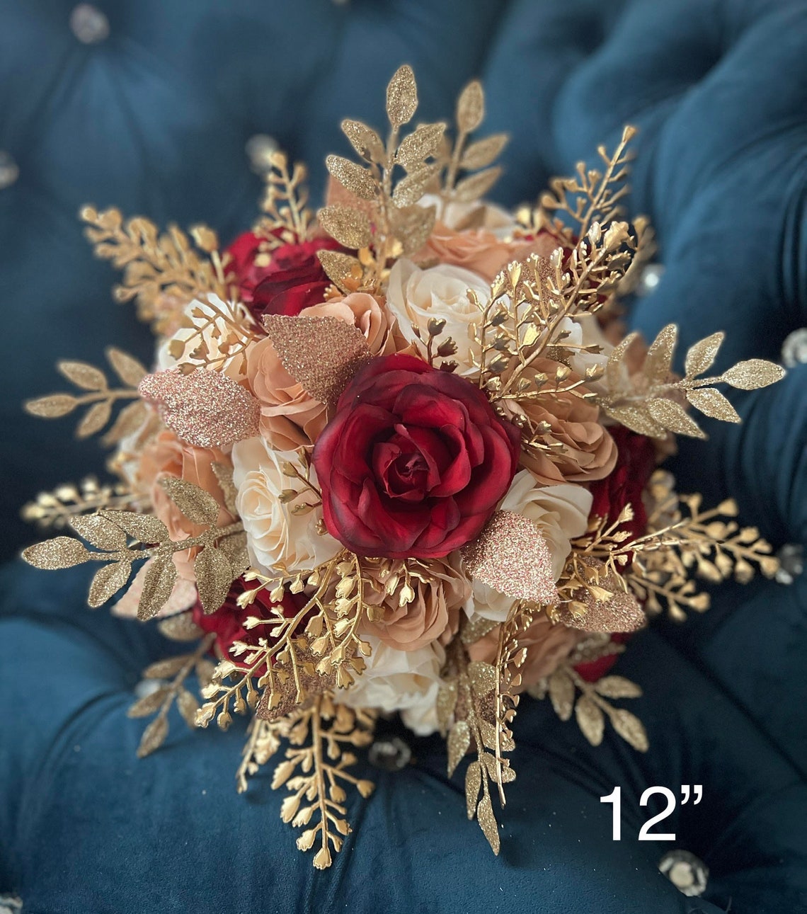 Stunning Rose Gold Burgundy Champagne Gold Wedding Bouquet image 1