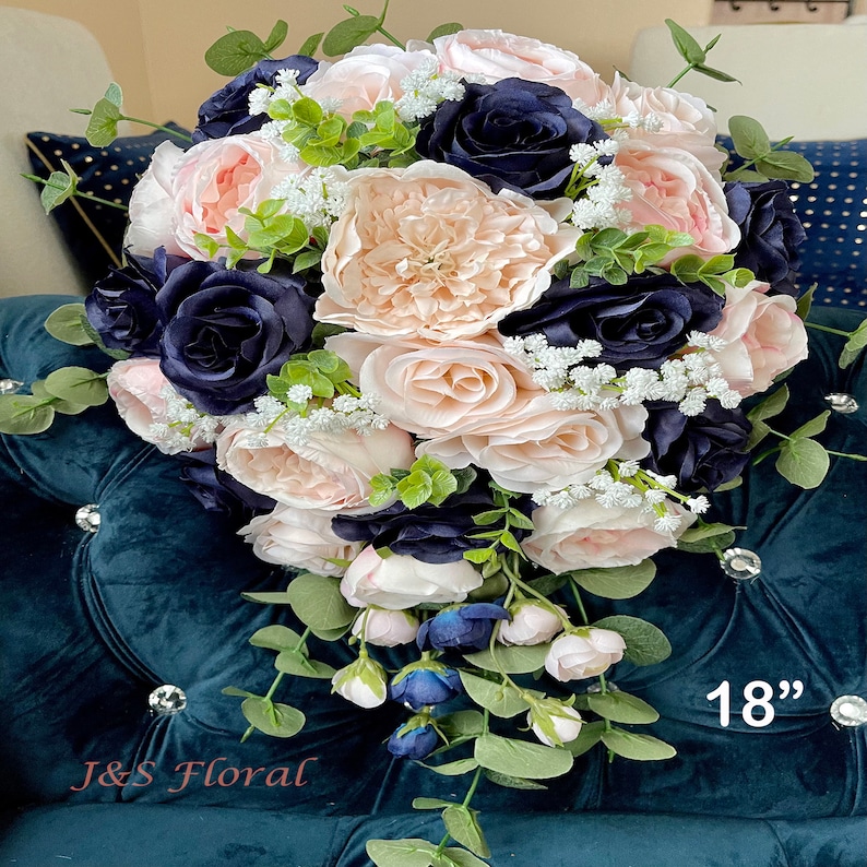 Navy Blue Blush Wedding Bouquet Cascading Navy Blush Bridal Bouquet Roses Peonies Teardrop Bouquet Eucalyptus Bouquet Boutonnierecorsage Accessories Weddings Valresa Com