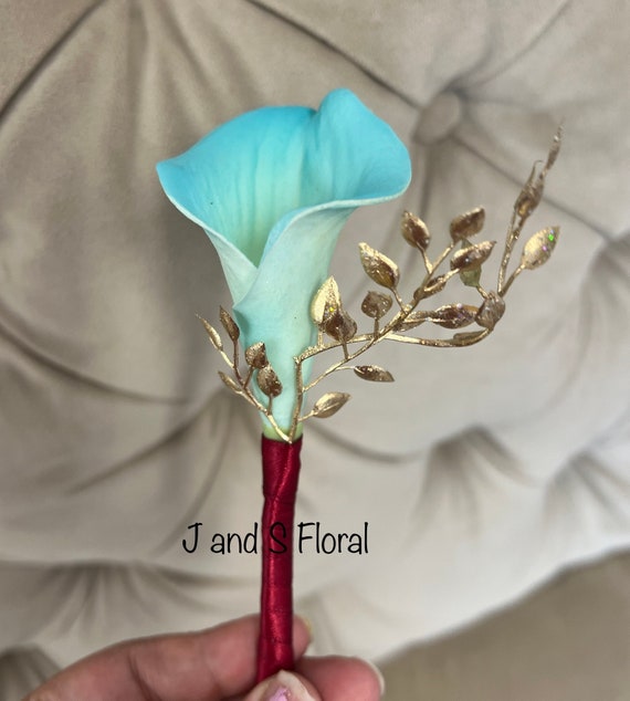 Luxury Gold Brooch Wedding Bouquet: Turquoise, Burgundy, and Red