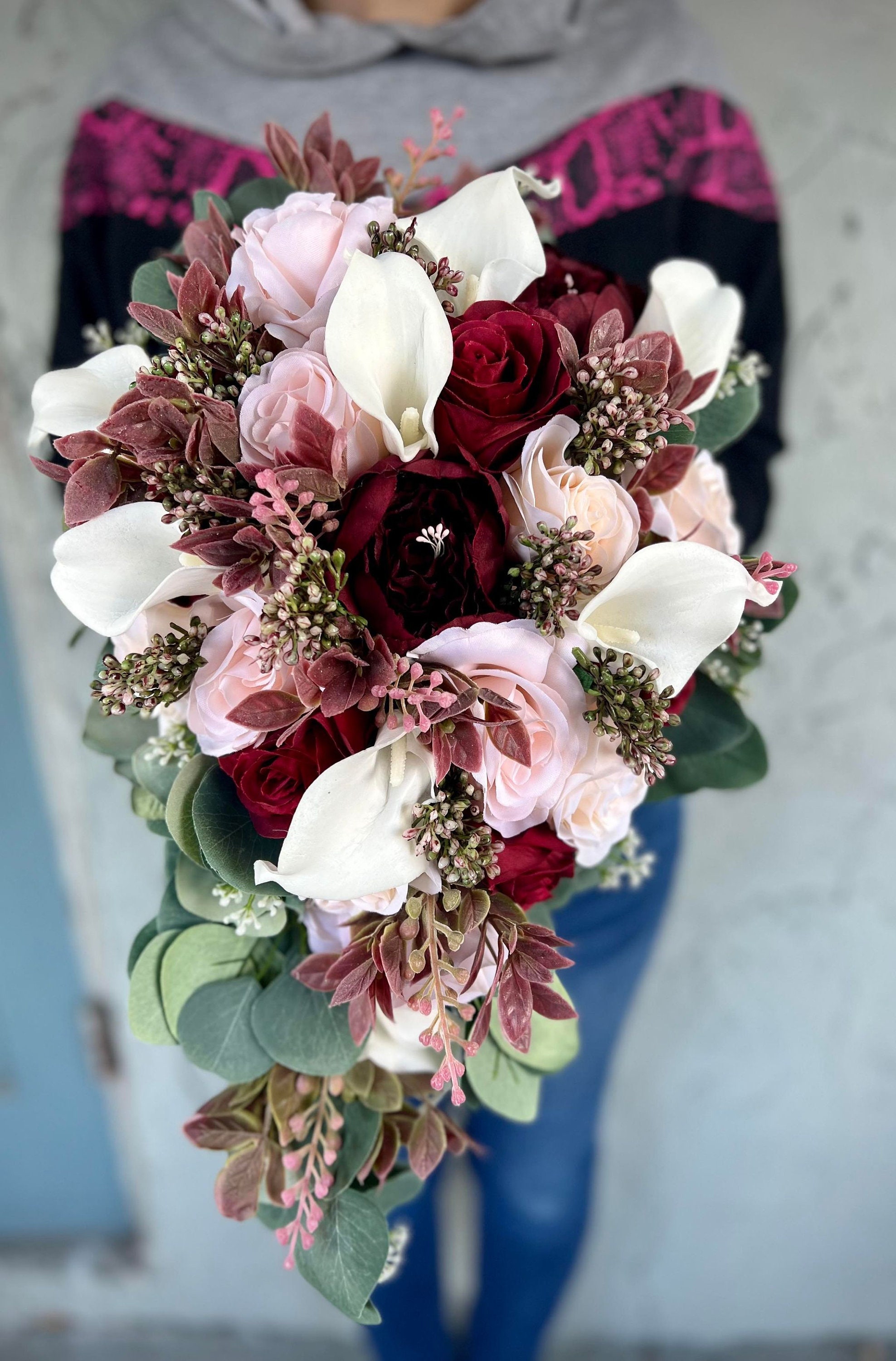 Burgundy Cascading Silk Bouquet