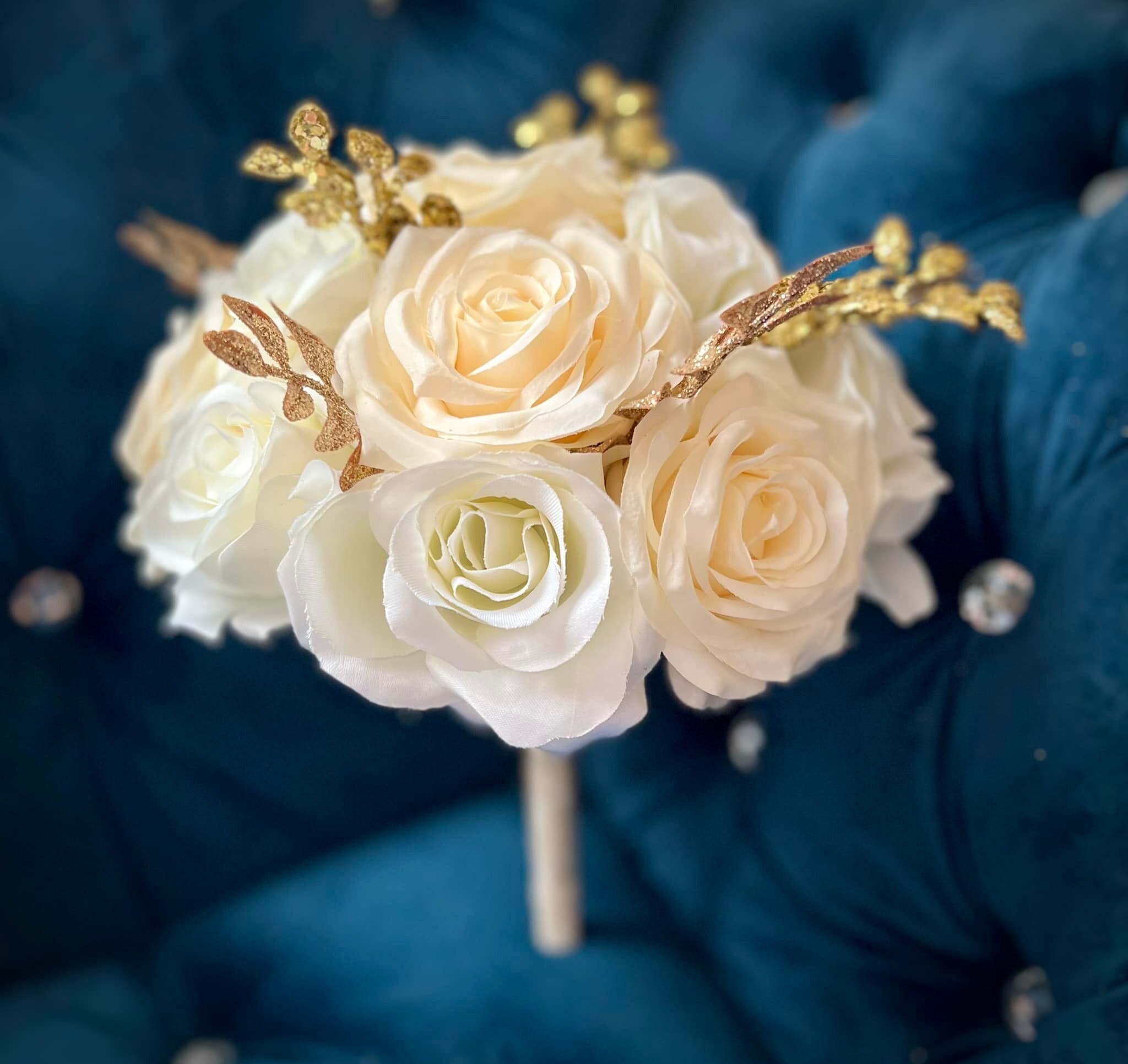 Glamorous Ivory Rose Bridal Bouquet: Gold Jewelry Accents - Etsy