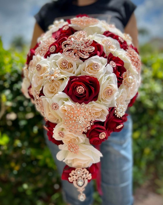 Eternal rose bouquet for weddings or XV Years in wine red and white Hand Crafted | Accessories | Eternal Rose Bouquet For  main image 3