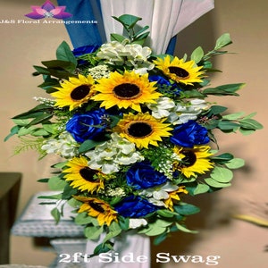 Sunflower Wedding Centerpiece , Sunflower Royal Blue Barrel Arrangement ...