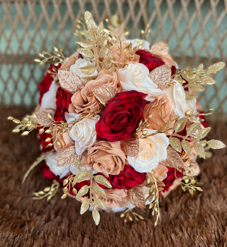 Stunning Rose Gold Burgundy Champagne Gold Wedding Bouquet - Etsy