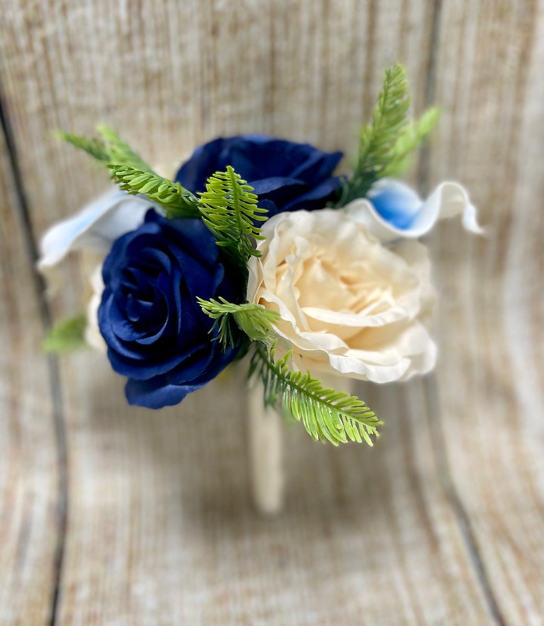 Cascading Royal Blue Ivory Wedding Bouquet Teardrop Blue Etsy