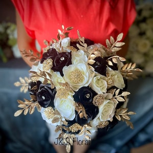 Black White Gold Wedding Bouquet: Bling Jewelry, Prom, Quinceanera