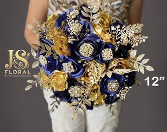 Gold & Royal Blue Bridal Bouquet: Glitter Quinceañera Bouquet
