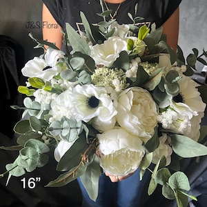 Anemone Wedding Bouquet: Black, White, Eucalyptus, Boho Bridal Bouquet