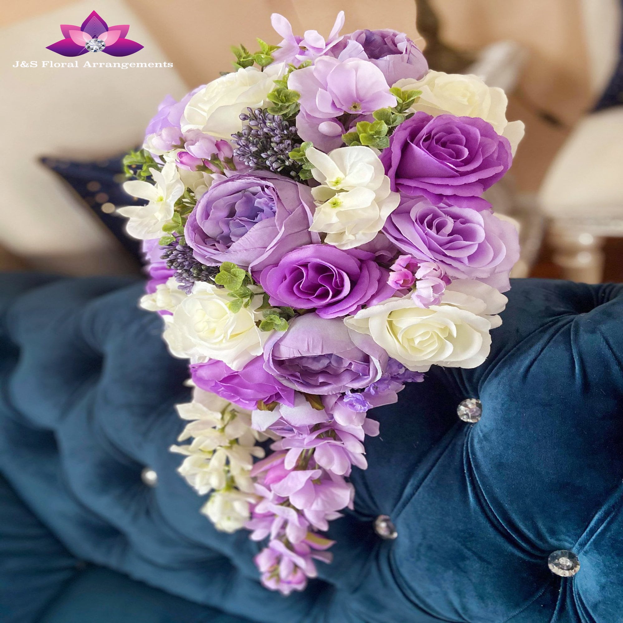 Lavender Wisteria Cascading Bouquet Purple White Teardrop Etsy