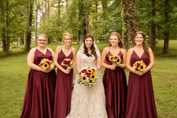 Boho Sunflower Wedding Bouquet: Burgundy Rustic Bridal Bouquet - Etsy Israel