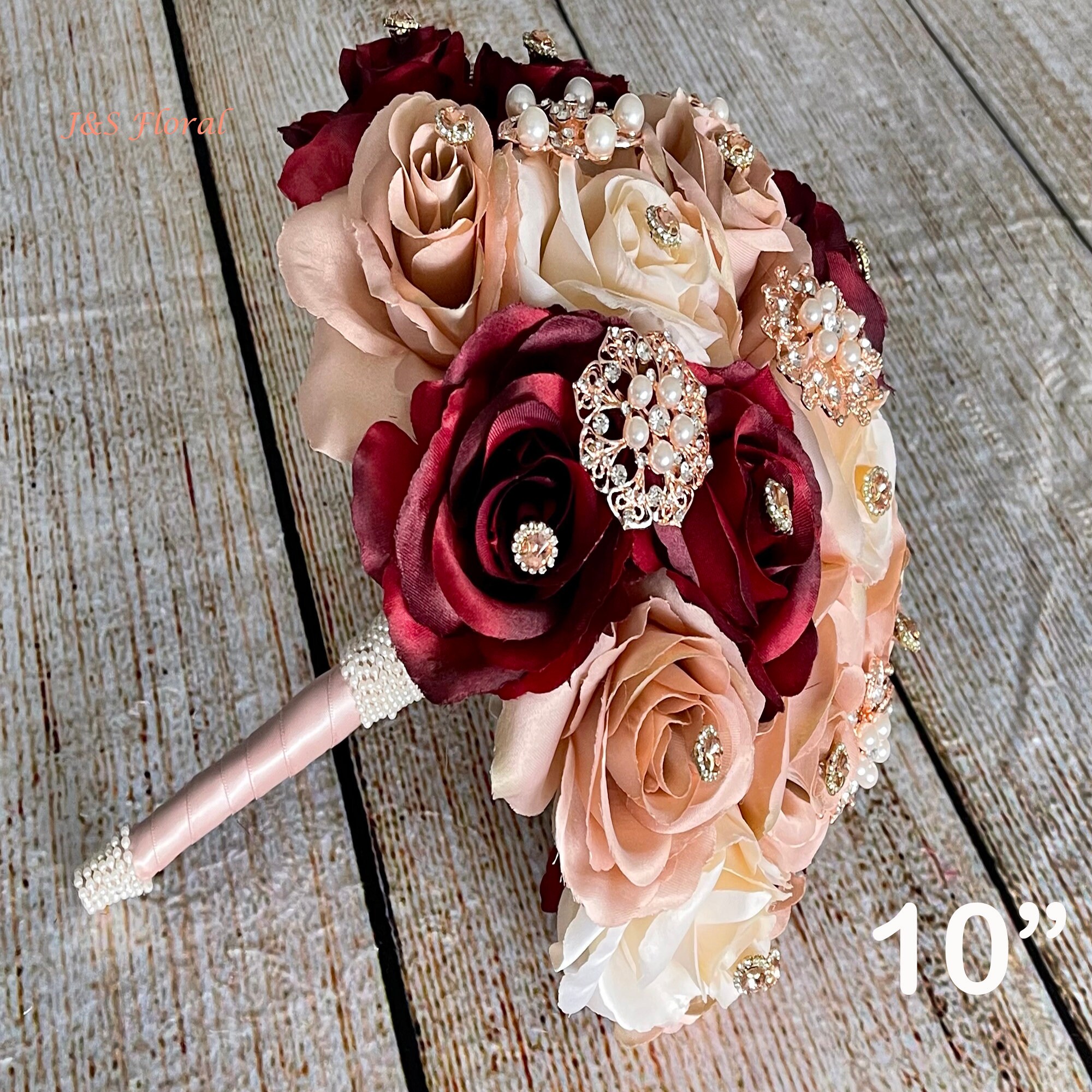rose gold and burgundy bouquet