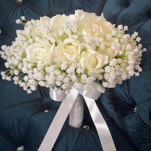 Elegant White Rose & Babysbreath Wedding Bouquet
