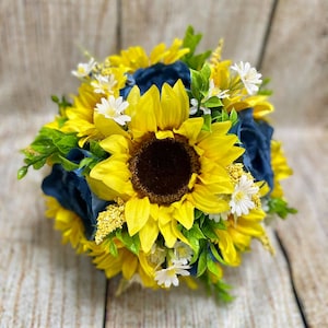 Sunflower Wedding Bouquet: Steel Blue Rustic Bridal Bouquet
