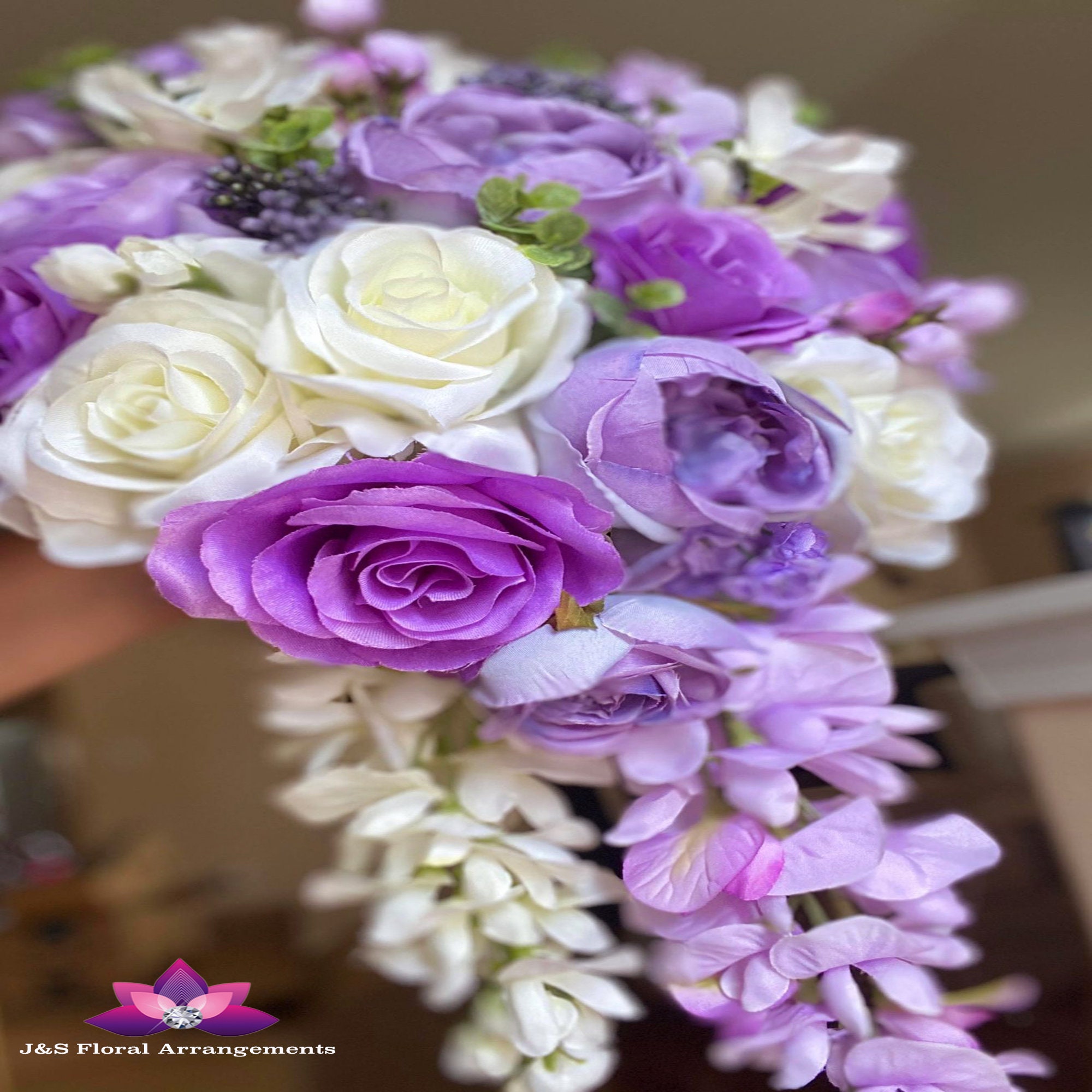 Lavender Wisteria Cascading Bouquet Purple White Teardrop Etsy
