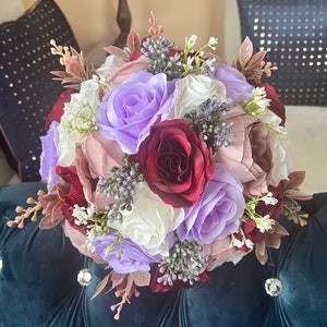 Burgundy Rose Wedding Bouquet: Silk Flower Bridal Bouquet