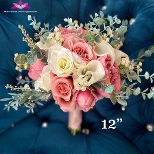 Mauve Pink Wedding Bouquet: Eucalyptus, Roses, Lillies
