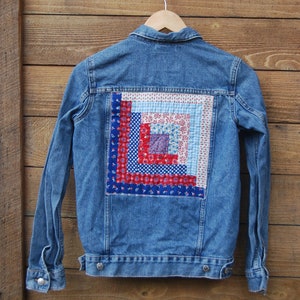 Denim Jacket With Log Cabin Quilt Patch Size 2 - Etsy