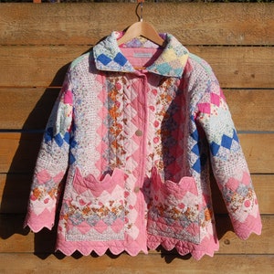 Manteau courtepointe mi-longue - Envoyez-moi votre courtepointe, manteau courtepointe fabriqué à partir d&#39;une courtepointe que vous fournissez, manteau courtepointe longueur hanches