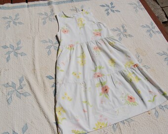 Vintage Floral Bedsheet Dress, Gathered Sleeveless Dress Made From Vintage Materials