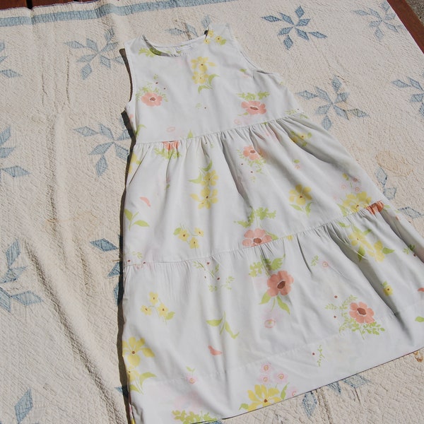 Vintage Floral Bedsheet Dress, Gathered Sleeveless Dress Made From Vintage Materials