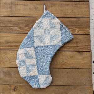 Nine Patch Blue and White Stockings, Set of Stockings Made From A Vintage Quilt image 4