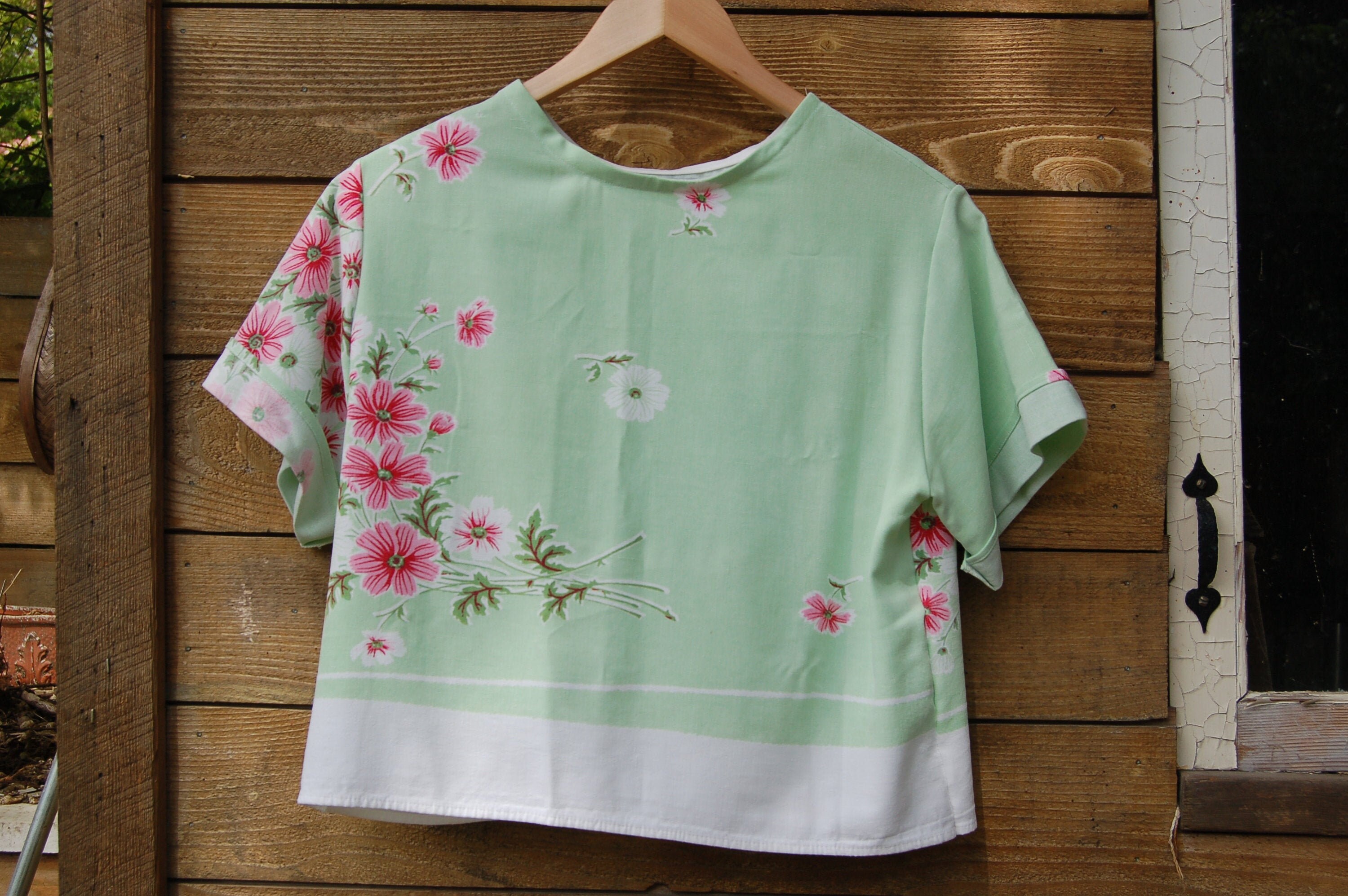 Green Floral Vintage Tablecloth Shirt