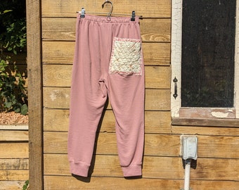 Quilt Patch Pocket Pink Sweat Pants