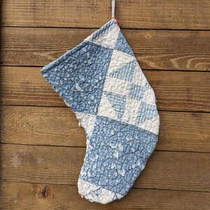 Nine Patch Blue and White Stockings, Set of Stockings Made From A Vintage Quilt image 7