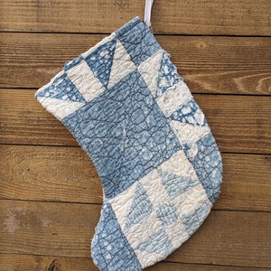 Nine Patch Blue and White Stockings, Set of Stockings Made From A Vintage Quilt image 3