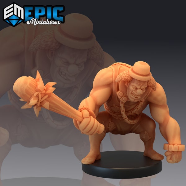 Horror Clown Brute Miniature, High Quality Tabletop RPG 3D Printed, Great for Dungeons and Dragons, Pathfinder and other TTRPG