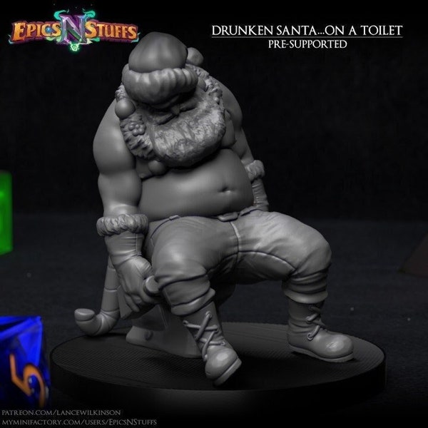 Drunken Santa Miniature, High Quality 32mm Tabletop RPG 3D Printed, Great for Dungeons and Dragons, Pathfinder and other TTRPG