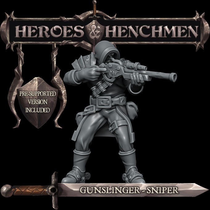 Gunslinger Sniper Miniature High Quality Tabletop RPG 3D 