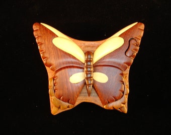 Beautifully hand crafted 3 dimensional Intarsia Wood Art BUTTERFLY Puzzle Wooden Box