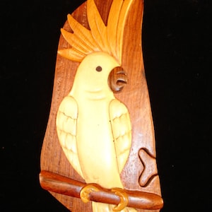 Caja de madera con rompecabezas de pájaro COCKATOO con arte en madera en 3 dimensiones bellamente elaborado a mano