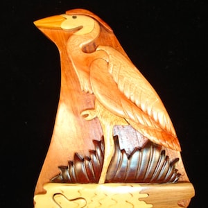 Caja de madera con rompecabezas HERON BIRD, arte en madera con intarsia tridimensional, bellamente elaborada a mano